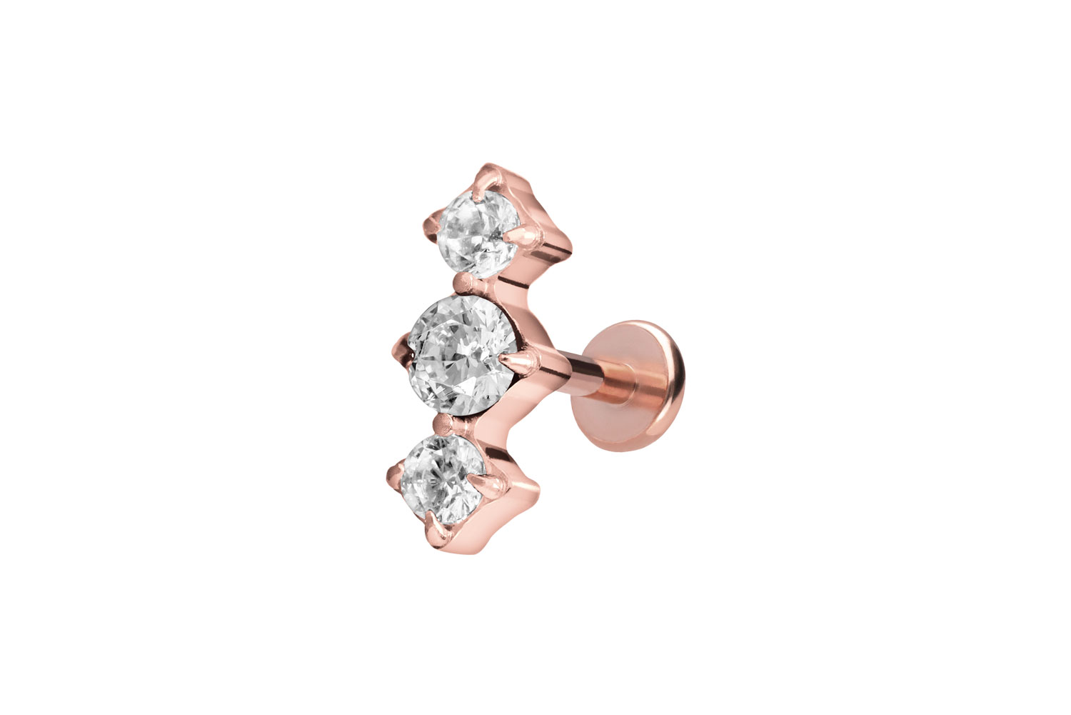 Titan Labret Piercing mit Push Fit 3 EINGEFASSTE KRISTALLE